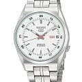 Seiko Seiko Seiko 5 SNK559J1  SNK559J1 механические мужские часы  белый циферблат, браслет нержавеющая сталь — вид спереди