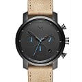 MVMT MVMT Chrono CBX-GMTLCHRO  CBX-GMTLCHRO кварцевые мужские часы  черный циферблат, браслет кожаный — вид спереди