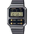 Casio Casio Vintage A100WEGG-1A2EF  A100WEGG-1A2EF кварцевые мужские часы  черный циферблат, браслет сталь с ip покрытием — вид спереди