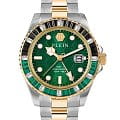 Philipp Plein Philipp Plein GMT-I Challenger  PWPZA0224  PWPZA0224 кварцевые мужские часы  зеленый циферблат, браслет сталь с ip покрытием — вид спереди