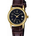 Casio Casio LTP-V002GL-1B  LTP-V002GL-1B кварцевые женские часы  черный циферблат, браслет кожаный — вид спереди