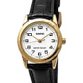 Casio Casio LTP-V001GL-7B  LTP-V001GL-7B кварцевые женские часы  белый циферблат, браслет кожаный — вид спереди