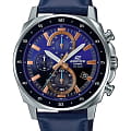Casio Casio Edifice EFV-600L-2A EFV EFV-600L-2AVUEF кварцевые мужские часы  синий циферблат, браслет кожаный — вид спереди