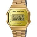 Casio Casio Collection A-168WEGM-9  A-168WEGM-9E кварцевые мужские часы  золотой циферблат, браслет сталь с ip покрытием — вид спереди