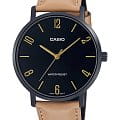 Casio Casio Collection MTP-VT01BL-1BUDF (MTP-VT01BL-1B)  MTP-VT01BL-1B кварцевые мужские часы  черный циферблат, браслет кожаный — вид спереди