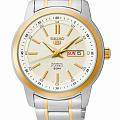 Seiko Seiko 5 Regular SNKM92J1  SNKM92J1 механические мужские часы  белый циферблат, браслет сталь c pvd покрытием — вид спереди