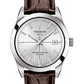 Tissot Tissot Gentleman Powermatic 80 Silicium T127.407.16.031.01 Gentleman T1274071603101 механические мужские часы  серебристый циферблат, браслет кожаный — вид спереди
