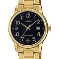 Casio Casio Collection MTP-V002G-1BUDF (MTP-V002G-1B)  MTP-V002G-1B кварцевые мужские часы  черный циферблат, браслет нержавеющая сталь — вид спереди