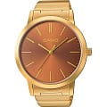 Casio Casio LTP-E118G-5AEF  LTP-E118G-5AEF кварцевые женские часы  коричневый циферблат, браслет сталь с ip покрытием — вид спереди
