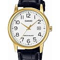 Casio Casio Collection MTP-V002GL-7B2UDF (MTP-V002GL-7B2)  MTP-V002GL-7B2 кварцевые мужские часы  белый циферблат, браслет кожаный — вид спереди