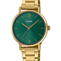 Casio Casio Collection LTP-VT02G-3AUDF (LTP-VT02G-3A)  LTP-VT02G-3A кварцевые женские часы  зеленый циферблат, браслет нержавеющая сталь с ip-покрытием — вид спереди