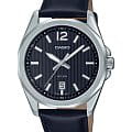 Casio Casio Collection MTP-E725L-1AVDF (MTP-E725L-1A)  MTP-E725L-1A кварцевые мужские часы  черный циферблат, браслет кожаный — вид спереди