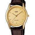 Casio Casio LTP-1094Q-9A  LTP-1094Q-9A автокварц (кинетик) женские часы  золотой циферблат, браслет кожаный — вид спереди