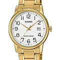 Casio Casio Collection MTP-V002G-7B2UDF (MTP-V002G-7B2)  MTP-V002G-7B2 кварцевые мужские часы  белый циферблат, браслет сталь с ip покрытием — вид спереди