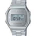 Casio Casio Collection A-168WEM-7 Retro A-168WEM-7E кварцевые мужские часы  серебристый циферблат, браслет нержавеющая сталь — вид спереди