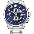 Citizen Citizen Chronograph AN3690-56L  AN3690-56L кварцевые мужские часы  синий циферблат, браслет нержавеющая сталь — вид спереди