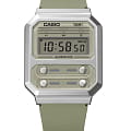 Casio Casio Vintage A100WEF-3ADF кварцевые мужские часы часы, крупный план зеленый циферблат