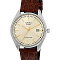 Casio Casio MTP-1175E-9A  MTP-1175E-9A кварцевые мужские часы  золотой циферблат, браслет кожаный — вид спереди