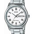 Casio Casio Collection MTP-V006D-7BUDF (MTP-V006D-7B)  MTP-V006D-7B кварцевые мужские часы  белый циферблат, браслет нержавеющая сталь — вид спереди