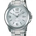 Casio Casio Collection MTP-1215A-7ADF (MTP-1215A-7A)  MTP-1215A-7A кварцевые мужские часы  серебристый циферблат, браслет нержавеющая сталь — вид спереди