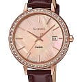 Casio Casio Sheen SHE-4052PGL-4AUEF  SHE-4052PGL-4A кварцевые женские часы  перламутровый циферблат, браслет кожаный — вид спереди