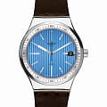 Swatch Swatch Irony Sistem51 YIZ405  YIZ405 механические мужские часы  синий циферблат, браслет кожаный — вид спереди