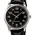 Casio Casio Collection MTP-V001L-1BUDF (MTP-V001L-1B)  MTP-V001L-1B кварцевые мужские часы  черный циферблат, браслет кожаный — вид спереди